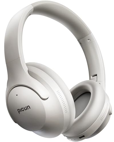 Picun Hybrid Active Noise Cancelling Headphones with Built-in Microphone, 100H Playing Time Hi-Res Audio & Deep Bass Bluetooth Wireless Over Ear Foldable Headphones for Travel, Home, Office, Gym