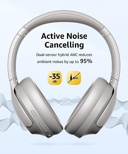 Picun Hybrid Active Noise Cancelling Headphones with Built-in Microphone, 100H Playing Time Hi-Res Audio & Deep Bass Bluetooth Wireless Over Ear Foldable Headphones for Travel, Home, Office, Gym
