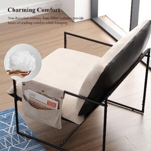 jonpony Sling Accent Chair for Living Room Bedroom Reading Office Modern Design Metal Frame Armchair with Comfy Soft Memory Foam Double Sided Use Pillow Removable Storage Bag Cozy Lounge Chair