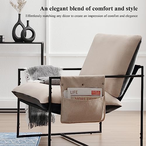 jonpony Sling Accent Chair for Living Room Bedroom Reading Office Modern Design Metal Frame Armchair with Comfy Soft Memory Foam Double Sided Use Pillow Removable Storage Bag Cozy Lounge Chair