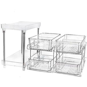 pomeat 3 set 2 tier clear bathroom cabinet organizer with dividers, pull out bathroom organizer under sink organizers and storage, multi-purpose for kitchen pantry medicine cabinet organizer