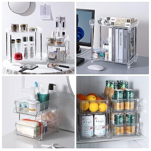 Pomeat 3 Set 2 Tier Clear Bathroom Cabinet Organizer with Dividers, Pull Out Bathroom Organizer Under Sink Organizers and Storage, Multi-Purpose for Kitchen Pantry Medicine Cabinet Organizer