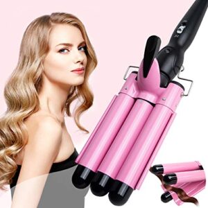 3 barrel curling iron-dual voltage hair crimper,1 inch ceramic tourmaline with temperature adjustable hair waver style tool(pink)
