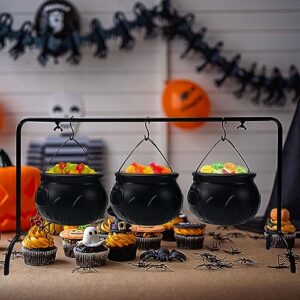 OMKNEPS Halloween Decor Party Decorations Cauldron: Set of 3 Witches Cauldron Serving Bowls on Rack - Black Candy Bucket Hocus Pocus Serving Bowls for Halloween Decorations Indoor Outdoor