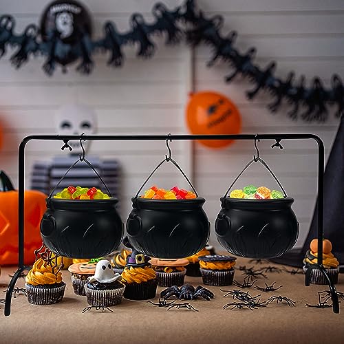 OMKNEPS Halloween Decor Party Decorations Cauldron: Set of 3 Witches Cauldron Serving Bowls on Rack - Black Candy Bucket Hocus Pocus Serving Bowls for Halloween Decorations Indoor Outdoor