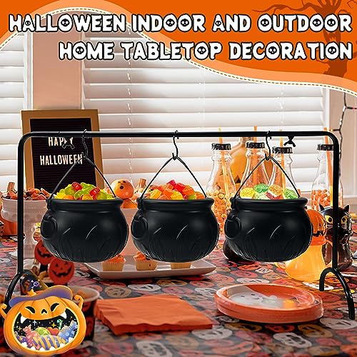 OMKNEPS Halloween Decor Party Decorations Cauldron: Set of 3 Witches Cauldron Serving Bowls on Rack - Black Candy Bucket Hocus Pocus Serving Bowls for Halloween Decorations Indoor Outdoor