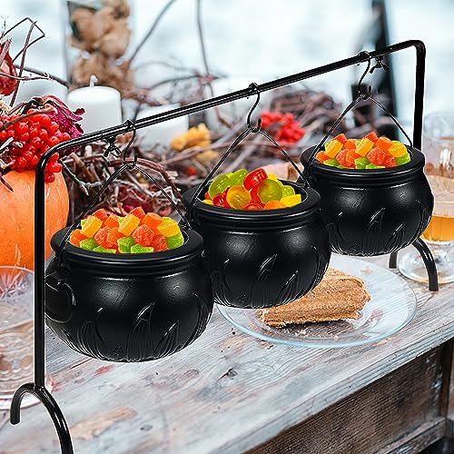 OMKNEPS Halloween Decor Party Decorations Cauldron: Set of 3 Witches Cauldron Serving Bowls on Rack - Black Candy Bucket Hocus Pocus Serving Bowls for Halloween Decorations Indoor Outdoor