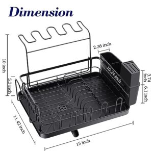 TOOLF Dish Drying Rack - Multifunctional Dish Rack for Kitchen Counter - Compact Dish Drainer with Cutlery & Cup Holders,Black