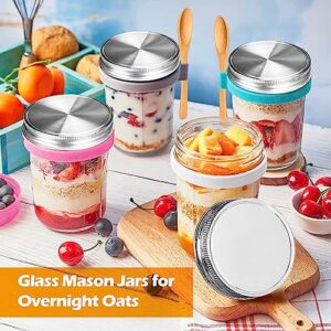 KPWIN 4 Set Overnight Oats Jars with Lid and Spoon, Glass Mason Jars for Overnight Oats 16 oz, Oatmeal Container Meal Prep Storage Jars, Large Capacity Airtight Jars for Milk, Cereal, Fruit