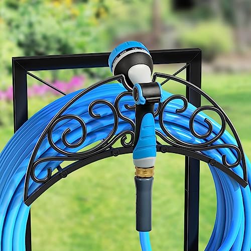 Helhom Garden Hose Holder Freestanding - Detachable Water Hose Holders Outside Heavy Duty Garden Hose Stand Hanger for Outside Lawn Yard Black