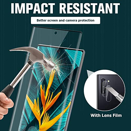 LETANG [2+2 Pack] Screen Protector Compatible with Samsung Galaxy Note 10 and Camera Lens Protector,Ultra HD 9H Tempered Glass Film,3D Bending,Fingerprint Unlock,for Samsung Galaxy Note 10 6.3 Inch