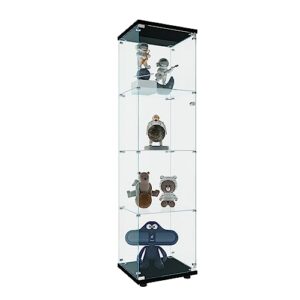 display cabinet with glass door and lock, 4-shelf fast installation in 30 mins curio cabinets with 5mm tempered glass floor standing bookshelf for home,kitchen (black, 64.6”hx16.7''lx 14.4''w)