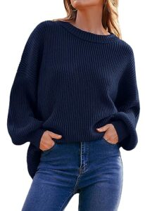 prettygarden long sleeve oversized sweaters for women fall 2023 crew neck solid color casual knit pullover sweater tops (navy,small)