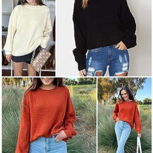 PRETTYGARDEN Long Sleeve Oversized Sweaters for Women Fall 2023 Crew Neck Solid Color Casual Knit Pullover Sweater Tops (Navy,Small)