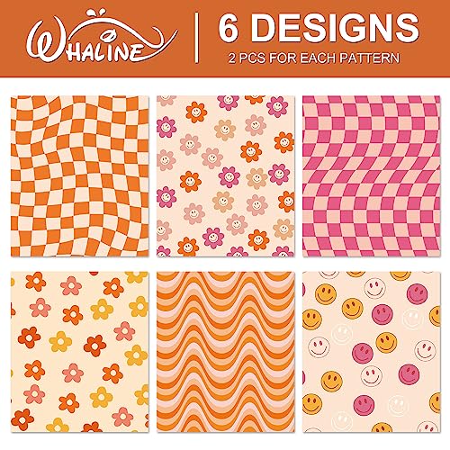 Whaline 12Pcs Retro Groovy Wrapping Paper Boho Daisy Face Checkered Gift Wrap Bulk Art Paper Folded Flat for Baby Shower Birthday Wedding DIY Crafts Gift Packing, 19.7 x 27.6 Inch