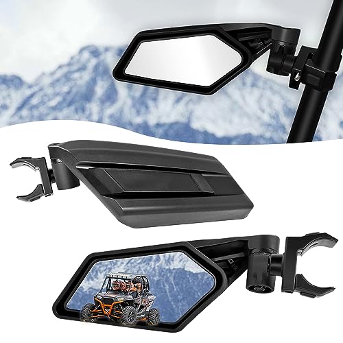 UTV Side Mirrors for 1.5"-2" Roll Bar Cage, UTV Rear View Side Mirrors w/Adjustable & Folding Design, Compatible with Polaris RZR, Can Am Maverick, Honda Pioneer, Kawasaki Teryx Mule Rhino YXZ