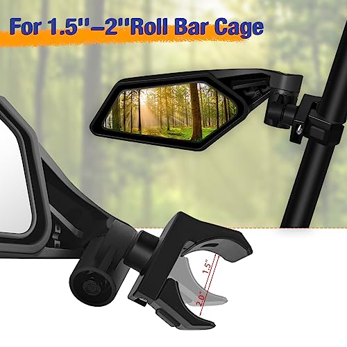 UTV Side Mirrors for 1.5"-2" Roll Bar Cage, UTV Rear View Side Mirrors w/Adjustable & Folding Design, Compatible with Polaris RZR, Can Am Maverick, Honda Pioneer, Kawasaki Teryx Mule Rhino YXZ