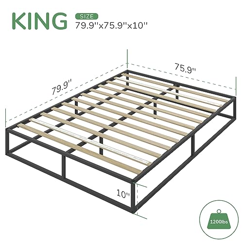 Novilla Metal Platform Bed Frame, Wood Slat Support, No Box Spring Needed, Easy Assembly, Black, King