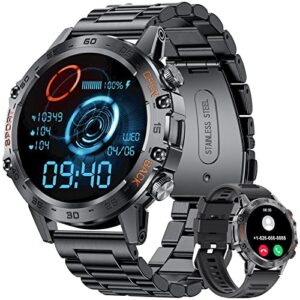 military smart watches for men, smart watch with bluetooth voice call compatible android ios phone, smartwatch with heart rate spo2 blood pressure sleep monitor, ip67 waterproof tactical watch, 400mah