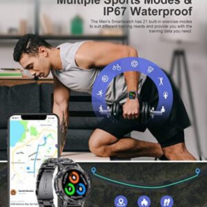 Military Smart Watches for Men, Smart Watch with Bluetooth Voice Call Compatible Android iOS Phone, Smartwatch with Heart Rate SpO2 Blood Pressure Sleep Monitor, IP67 Waterproof Tactical Watch, 400mAh