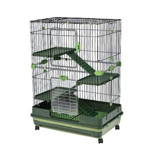 yone jx je 4-level small animal cage hutch with wheels, removable tray, platform and ramp for rabbit bunny, chinchillas, ferret, hedgehog & gerbils (green)
