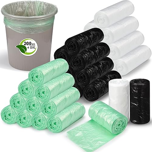 Maitys 600 Pcs Small Trash Bags 4-6 Gallon Small Garbage Bags Bulk Kitchen Trash Bags Bathroom Trash Bags Unscented Waste Basket Liner for Bathroom Bedroom Office Kitchen Yard Car, Black Green White