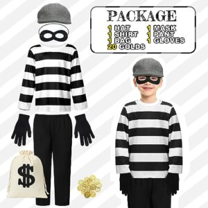 Sintege 26 Pcs Kids Robber Costume Set for Boys Halloween Cosplay Bank Burglar Bandit Thief Aged 10-12 Bank Thief Role Play Jail Costume