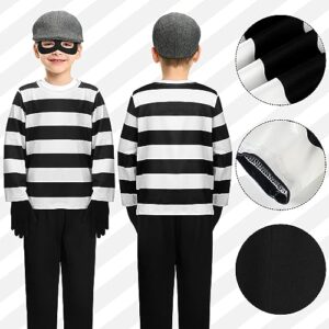 Sintege 26 Pcs Kids Robber Costume Set for Boys Halloween Cosplay Bank Burglar Bandit Thief Aged 10-12 Bank Thief Role Play Jail Costume