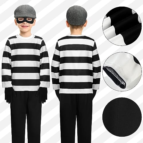 Sintege 26 Pcs Kids Robber Costume Set for Boys Halloween Cosplay Bank Burglar Bandit Thief Aged 10-12 Bank Thief Role Play Jail Costume