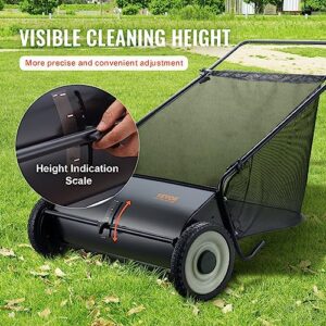 VEVOR Push Lawn Sweeper, 26 Inch Leaf & Grass Collector, Strong Rubber Wheels & Heavy Duty Thickened Steel Durable to Use with Large Capacity 7 ft³ Mesh Collection Bag, 4 Spinning Brushes