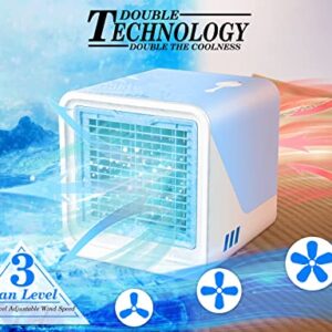 Portable Air Conditioner, 3-IN-Evaporative Air Conditioner in 3 Speed, USB Personal Mini Air Cooler with LED Light for Bedroom, Office, Living Room & More
