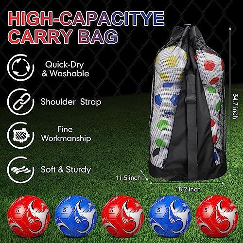 Libima 13 Pcs Soccer Ball Bulk 10 Pcs Official Size 5 Soccer Ball with High Capacity Carry Bag and 2 Pump Soccer Training Set for Youth Teens Adults Sport Gift (Red, Blue,Classic Style)