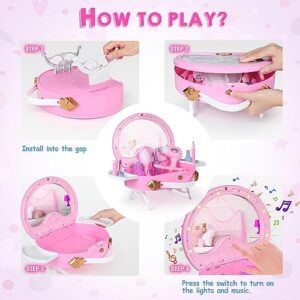 Little Princess Toddler Vanity Set, Portable Makeup Kits with Lights and Music & Real Mirror & Multiple Accessories, Best Birthday Christmas Festival Gift for Girls 3-7 Year Old Toddlers 1-3