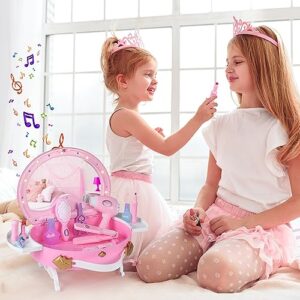 Little Princess Toddler Vanity Set, Portable Makeup Kits with Lights and Music & Real Mirror & Multiple Accessories, Best Birthday Christmas Festival Gift for Girls 3-7 Year Old Toddlers 1-3