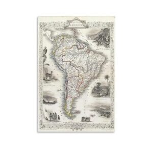 vintage map poster, map of south america from 1851, old map print of latin america, wall art poster wall art paintings canvas wall decor home decor living room decor aesthetic 16x24inch(40x60cm) unf