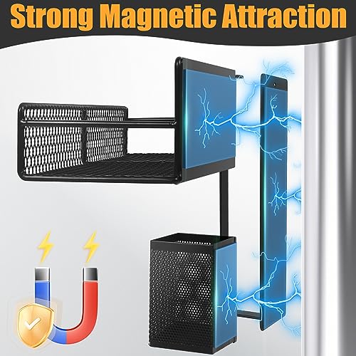 Magnetic Spice Rack, for Refrigerator Organizer 6 Pack, Black Metal Magnetic Shelf for Refrigerator including Paper Towel Holder,Kitchenware Holder, Fridge Space Saving Spice Shelf with Strong Magnets