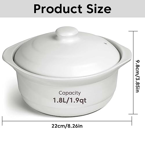 1.9-Quart Ceramic Pots for Cooking with Lid, Clay Pot for Cooking, Earthenware Pot, Chinese Ceramic Casserole, Earthen Pot Cookware Stew Pot Stockpot