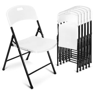 umigy 6 pcs plastic folding chairs comfortable event chairs modern party chairs lightweight durable foldable chair for home office outdoor indoor, white (white)