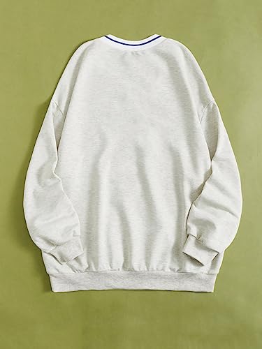 SOLY HUX Women's New York Letter Graphic Sweatshirt V Neck Long Sleeve Casual Pullover Tops Light Grey Letter L