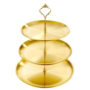 bzvlemon 3 tier stainless steel cupcake stand, gold metal serving tray cake holder cake stand for holiday dessert table decorations birthday baby shower party wedding (3tier-b)