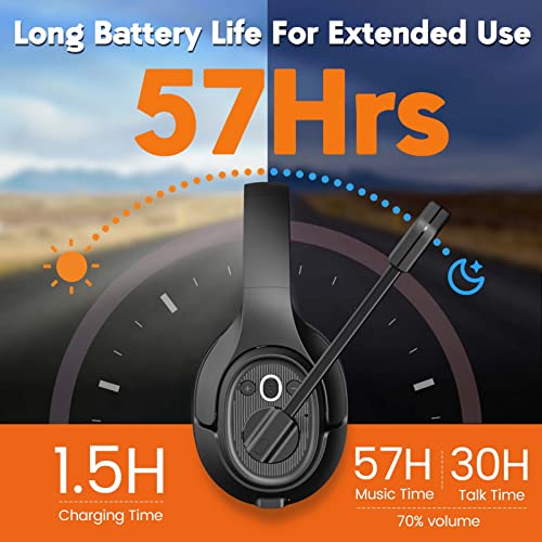 EKSA Trucker Bluetooth Headset with Microphone, 164ft Wireless Headphones with AI Noise Cancelling(ENC), 57Hrs Worktime, Truck Drivers Headset with Mute Button for Cell Phone PC Home Office Work