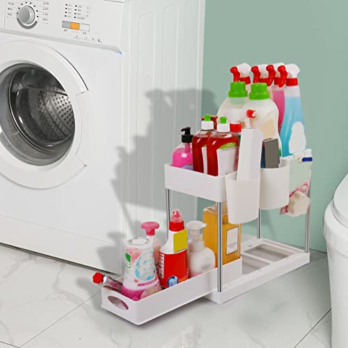 Under Sink Organizers Large Capacity Slide Out Storage Baskets for Bathrooms Kitchens Closets Laundry Rooms Offices (White)