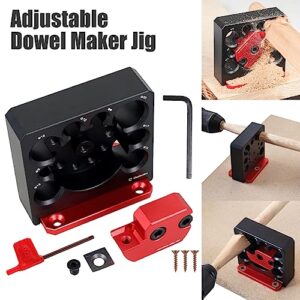 6Pcs Dowel Maker Jig Kit Metric 8mm to 20mm Adjustable Dowel Maker with Carbide Blade Electric Drill Milling Dowel Round Rod Auxiliary Tool for Wooden Rods Sticks Woodworking(Black red)