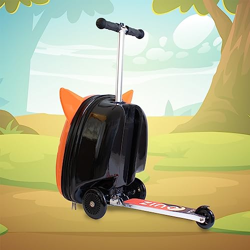 FLYTE Scooter Suitcase Folding Kids Luggage – Frazer the Fox, 18 Inch Hardshell, Ride On with Wheels, 2-in-1, 25 Litre Capacity