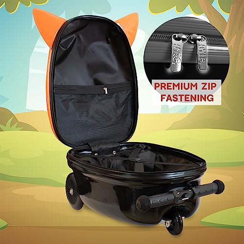 FLYTE Scooter Suitcase Folding Kids Luggage – Frazer the Fox, 18 Inch Hardshell, Ride On with Wheels, 2-in-1, 25 Litre Capacity