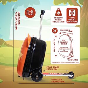 FLYTE Scooter Suitcase Folding Kids Luggage – Frazer the Fox, 18 Inch Hardshell, Ride On with Wheels, 2-in-1, 25 Litre Capacity