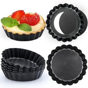 dwlire 4 inch tart pan set of 8, mini tart pans with removable bottom nonstick round mini quiche pie pan reusable carbon steel small tartlet mold for pies,tart, mousse cakes,dessert baking