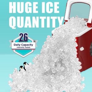Ice Makers Countertop - Silonn Portable Ice Maker Machine for Countertop, Make 26 lbs Ice in 24 hrs, 2 Sizes of Bullet-Shaped Ice with Ice Scoop and Basket, Red