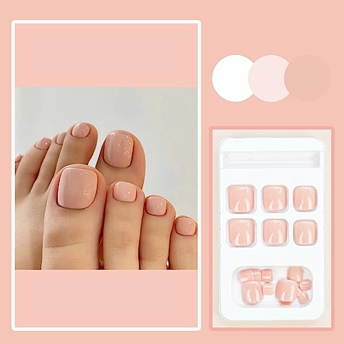 KKUUOO Solid Color Press on Toenails Short Fake Toe Nails Square Acrylic Toenails with Nude Color Design Full Cover Artificial Toenails Glossy Glue on Toenails Cute Women’s Cute Toenails for DIY Toenails 24Pcs