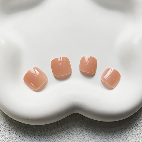 KKUUOO Solid Color Press on Toenails Short Fake Toe Nails Square Acrylic Toenails with Nude Color Design Full Cover Artificial Toenails Glossy Glue on Toenails Cute Women’s Cute Toenails for DIY Toenails 24Pcs